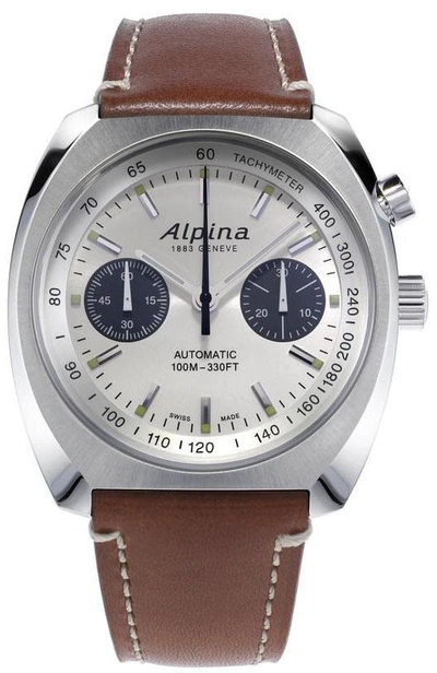 Alpina Startimer Pilot Heritage Chronograph Automatic Silver Dial Mens Watch Al-727ss4h6 In Black / Brown / Silver