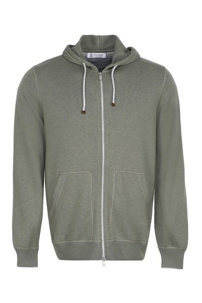 Brunello Cucinelli Knit Drawstring Hoodie In Green