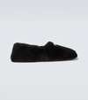 Prada Logo Shearling Slippers In Black