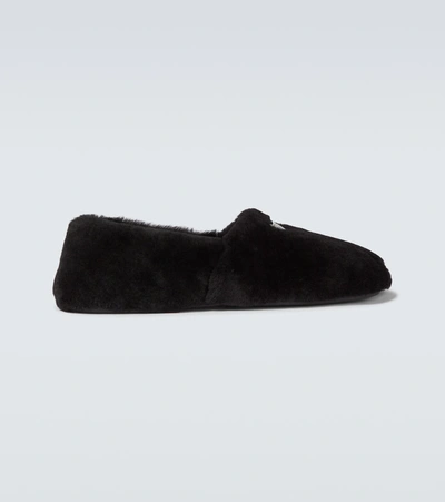 Prada Shearling Slippers In Black