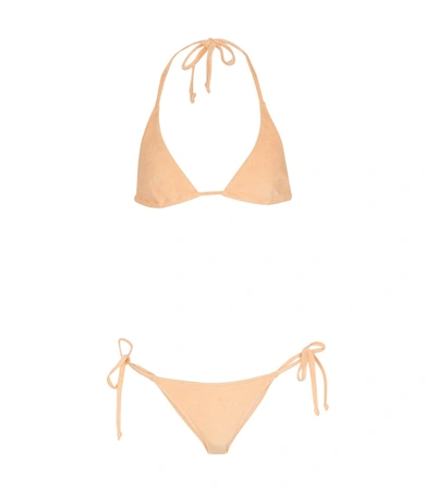 Lisa Marie Fernandez + Net Sustain Pamela Stretch-cotton Terry Halterneck Triangle Bikini In Orange