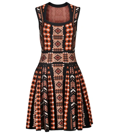 Alaïa Alaia Ladies Rosewood/black Mosaic Jacquard Knit Flared Dress