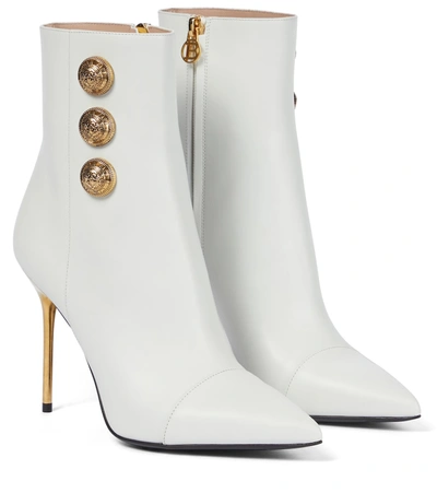 Balmain Roni High Heels Ankle Boots In White Leather