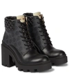 GUCCI GG CANVAS AND LEATHER LACE-UP BOOTS,P00583915