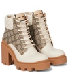 GUCCI GG CANVAS AND LEATHER LACE-UP BOOTS,P00583916