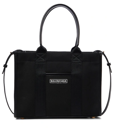 Balenciaga Neo S Leather And Cotton-canvas Tote Bag In Black