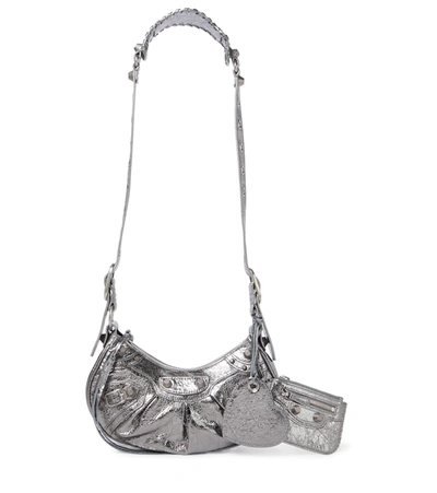 Balenciaga Le Cagole Xs Leather Shoulder Bag In Silver