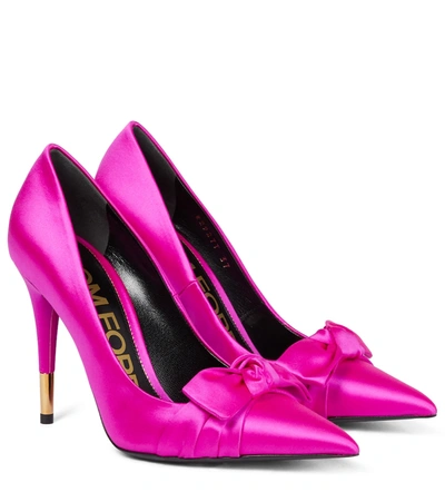 Tom Ford Bow-embellished Satin Point-toe Pumps In Pink