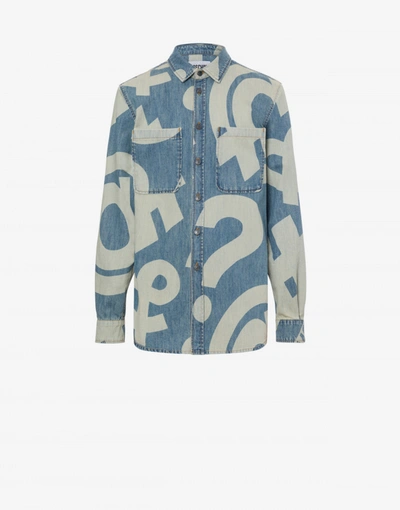 Moschino Allover Symbols Chambray Shirt In Blue