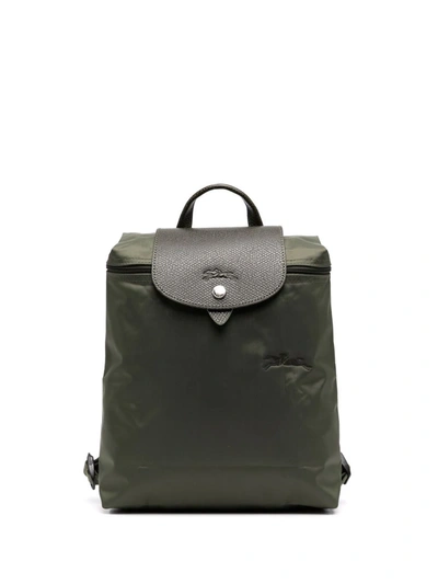 Longchamp Le Pliage Embroidered-logo Backpack In Green