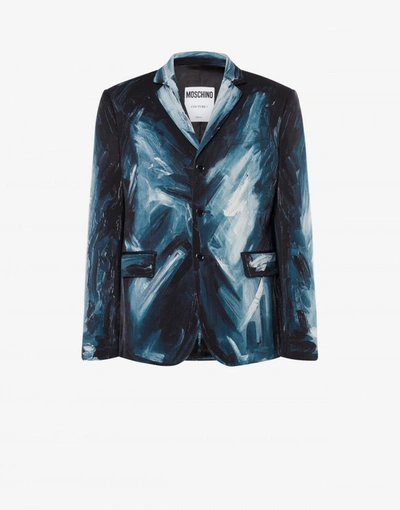 Moschino Painting Wool Satin Jacket In Sky Blue
