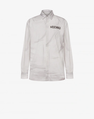 Moschino Painting Logo Poplin Shirt In Light Grey