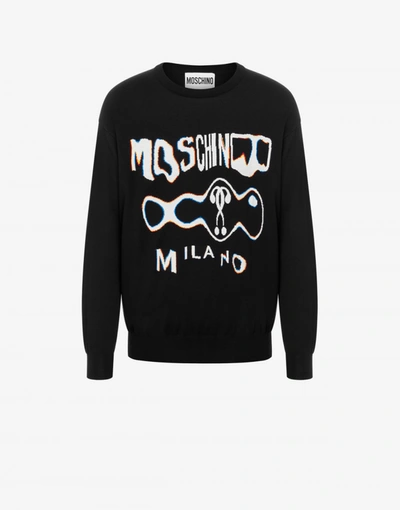 Moschino Glitch Logo Print Jersey Sweatshirt In Black