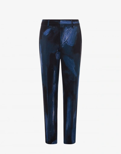 Moschino Painting Wool Satin Trousers In Dark Blue