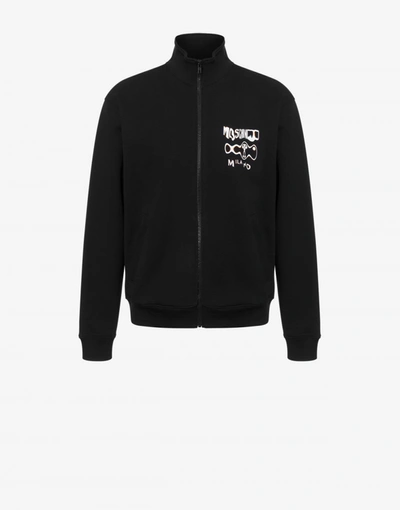 Moschino Warped Glitch Logo Zipped Sweatshirt In Black