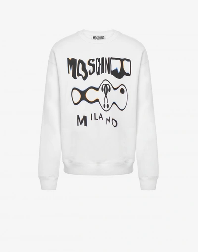Moschino Warped Glitch Logo Cotton Sweatshirt In White