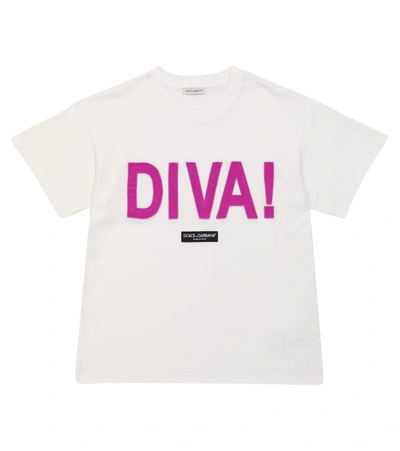 Dolce & Gabbana Kids' 印花棉质针织t恤 In White