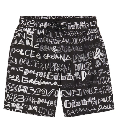 Dolce & Gabbana Kids' Graffiti Print Swimming Shorts In Black