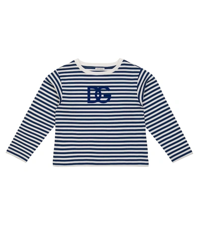 Dolce & Gabbana Babies' Logo条纹棉质针织t恤 In Blue