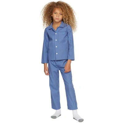 Tekla Ssense Exclusive Kids Blue & Black Striped Sleepwear Set In Boro Stripes