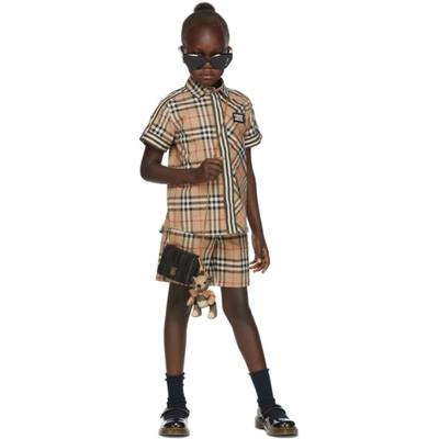 Burberry Kids Beige Vintage Check Patchwork Short Sleeve Shirt In Archive Beige