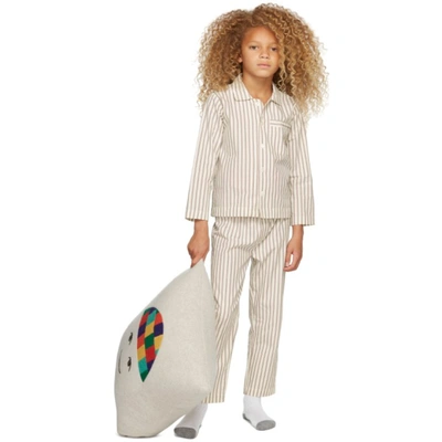 Tekla Ssense Exclusive Kids White & Brown Striped Sleepwear Set In Hopper Stripes