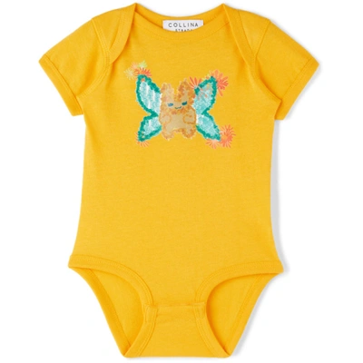 Collina Strada Ssense Exclusive Baby Yellow Butterfly Printed Bodysuit In Bright Yellow