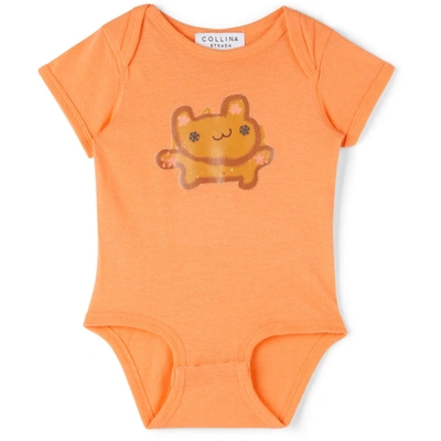 Collina Strada Ssense Exclusive Baby Orange Bear Printed Bodysuit In Light Orange