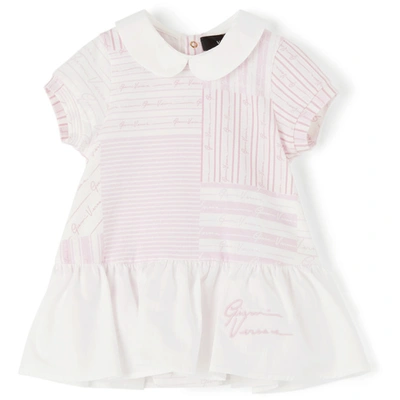 Versace Baby Pink Patchwork Dress Bodysuit In White/baby Pink