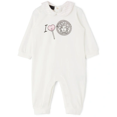 Versace Baby White I Heart Medusa Bodysuit In White/light Pink