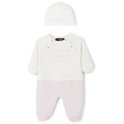 Versace Baby White & Pink Colorblocked Bodysuit Set In White/pink