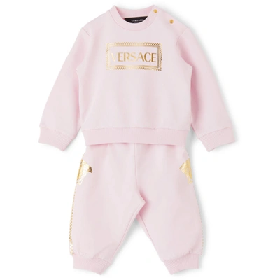 Versace Baby Pink Logo Tracksuit Set In Pearl