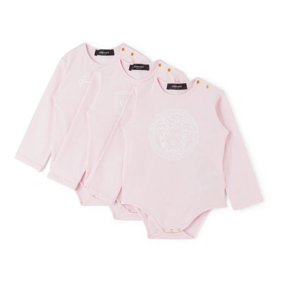 Versace Baby Three-pack Pink Medusa Bodysuits In Pearl