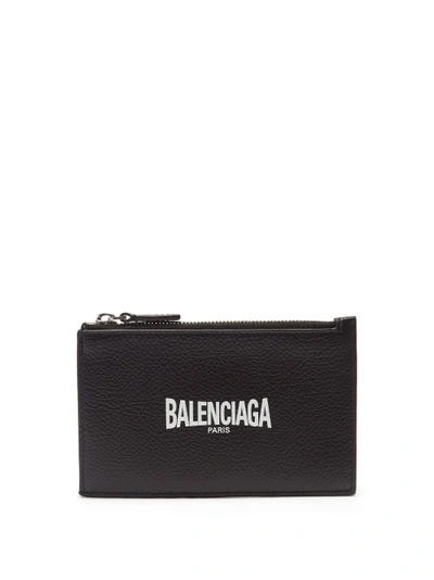 Balenciaga Logo-print Zipped Grained-leather Cardholder In Black