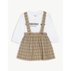 BURBERRY ARCHIVE BEIGE CHECK-PRINT T-SHIRT, DUNGAREE SKIRT AND SOFT TOY SET 1-9 MONTHS 9 MONTHS,R03764386