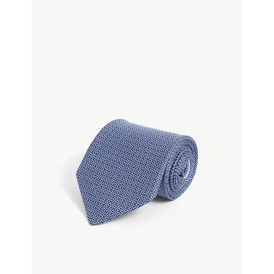 Ferragamo Mens Blue Logo-print Silk Tie