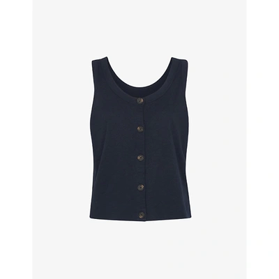Whistles Womens Navy Reversible Button Up Tank Top L