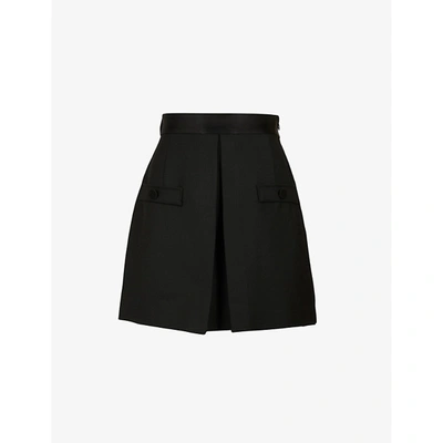 SANDRO WOMENS HUGO HIGH-RISE WOVEN SHORTS NOIR / GRIS,47266705