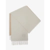 Loewe Contrast Side Logo Embroidered Wool Cashmere Blend Scarf In Ivory/sand