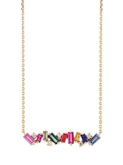 Suzanne Kalan 18kt Rose Gold, Rainbow Sapphire And Diamond Bar Necklace In 粉色