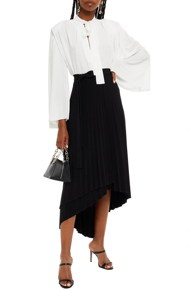 Halston Pussy-bow Crepe Blouse In White