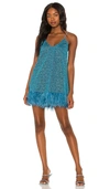 Oseree Lumière Feather-trimmed Stretch-lurex Mini Dress In Blue