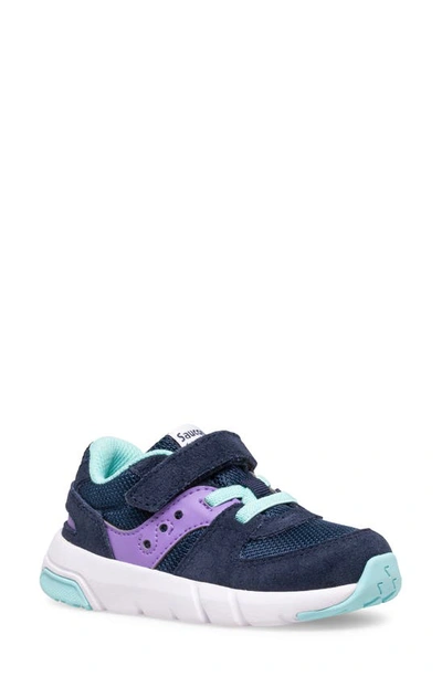 Saucony Kids' Jazz Lite 2.0 Sneaker In Navy/ Purple/ Turq