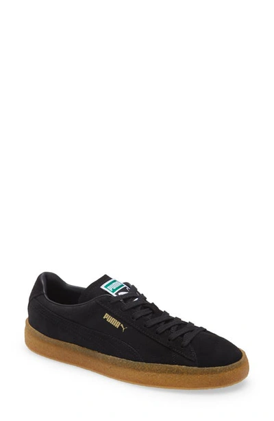 Puma Black Leather Low Top Suede Trainers In Black- Gold-gum