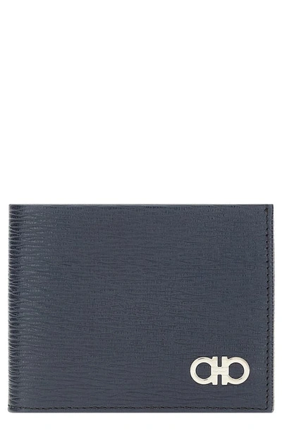 Ferragamo Revival Double Gancio Leather Bifold Wallet In Blue