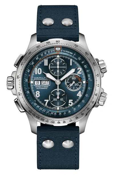 Hamilton Men's Swiss Automatic Chronograph Khaki Aviation X-wind Blue Textile Strap Watch 45mm