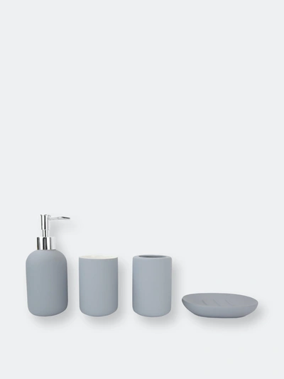 Home Basics 4-piece Rubberized Ceramic Bath Accessory Set In Grey