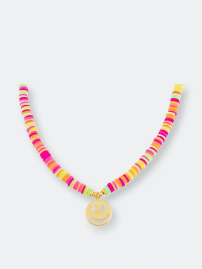 Adinas Jewels Adina's Jewels Neon Multi Color Bead Smiley Face Necklace In Pink