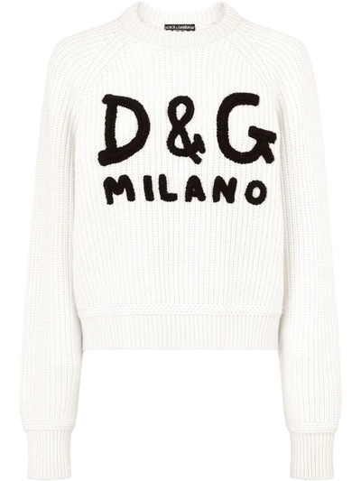 Dolce & Gabbana Logo Cashmere Knit Crewneck Sweater In White