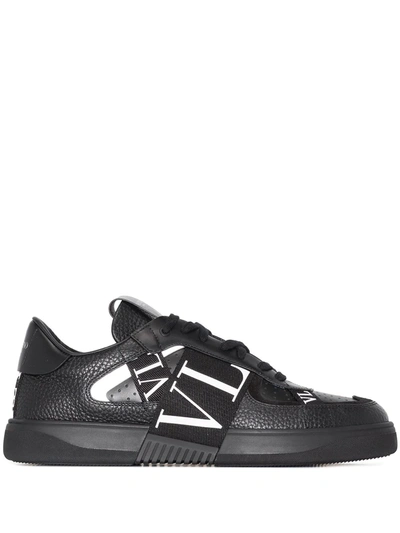 Valentino Garavani Black Calf Leather Bos Taurus Low Top Sneakers